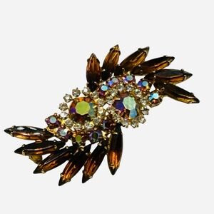 Vintage Topaz AB Rhinestone Layered Spray Brooch
